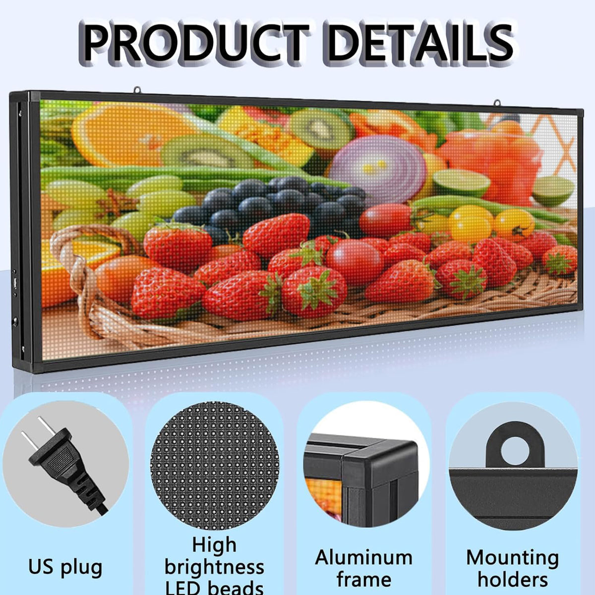 LED Advertising Sign,P5 39x14 Inches Full Color Programmable Digital Board, High Brightness Scrolling Message Display with WiFi & USB Control for Business Promotion