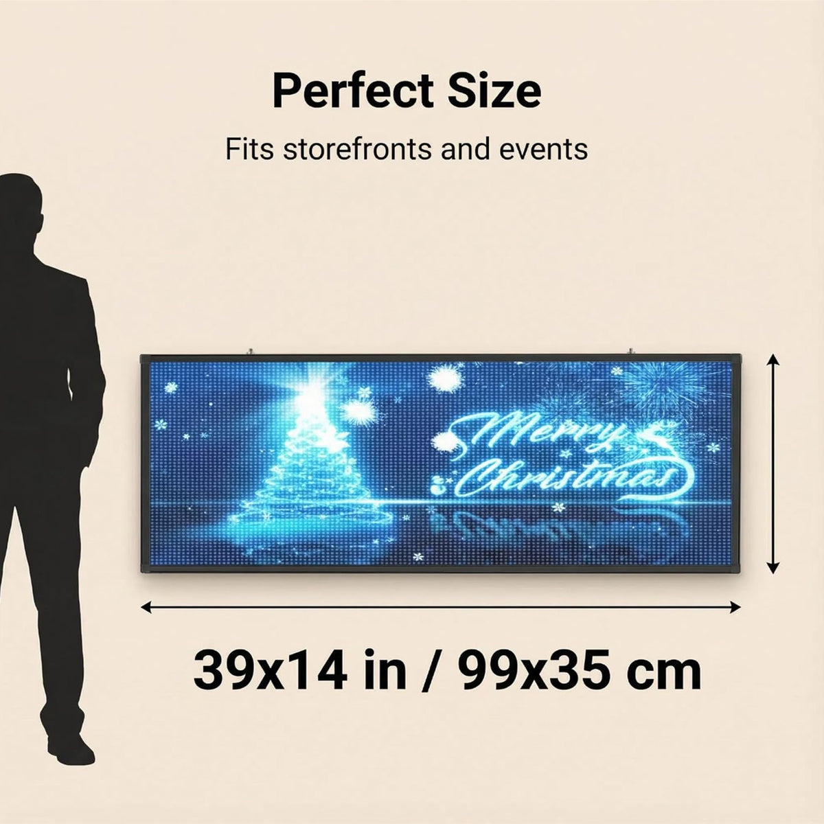 LED Advertising Sign,P5 39x14 Inches Full Color Programmable Digital Board, High Brightness Scrolling Message Display with WiFi & USB Control for Business Promotion