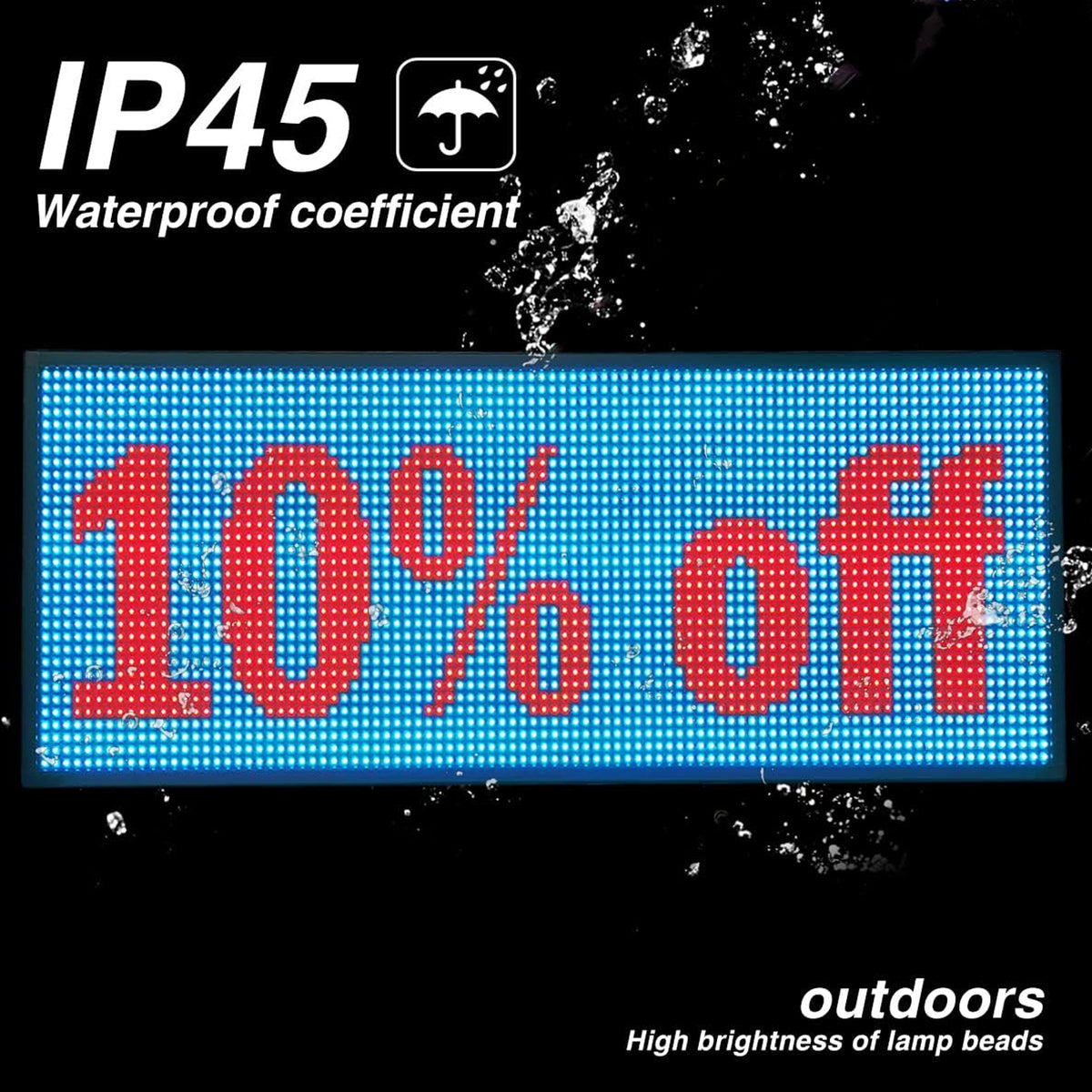 CX P10 Outdoor LED Scrolling Sign 39" x 14", WiFi Programmable RGB Text Message Board, High Brightness SMD LED Display for Storefront, Restaurant, School, Church and Business Notices