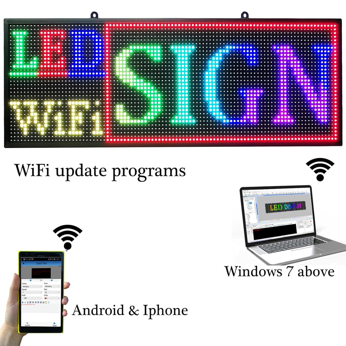 CX P10 Outdoor LED Scrolling Sign 39" x 14", WiFi Programmable RGB Text Message Board, High Brightness SMD LED Display for Storefront, Restaurant, School, Church and Business Notices