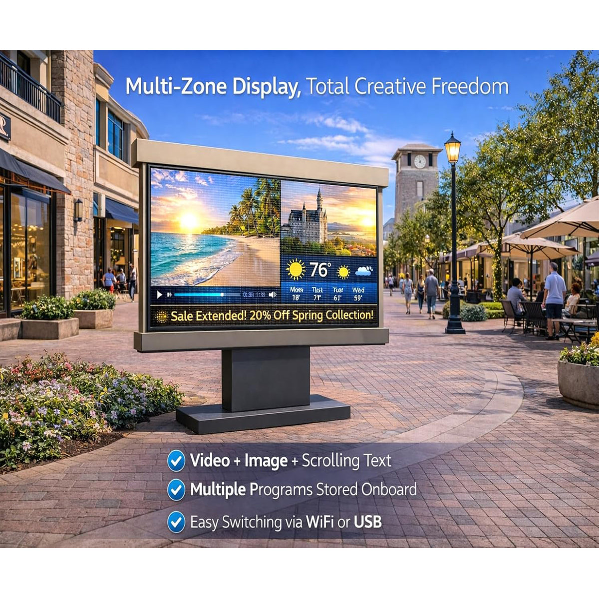 CX P5 Outdoor LED Advertising Board 65"×34" – Waterproof Digital Sign for Business Storefront