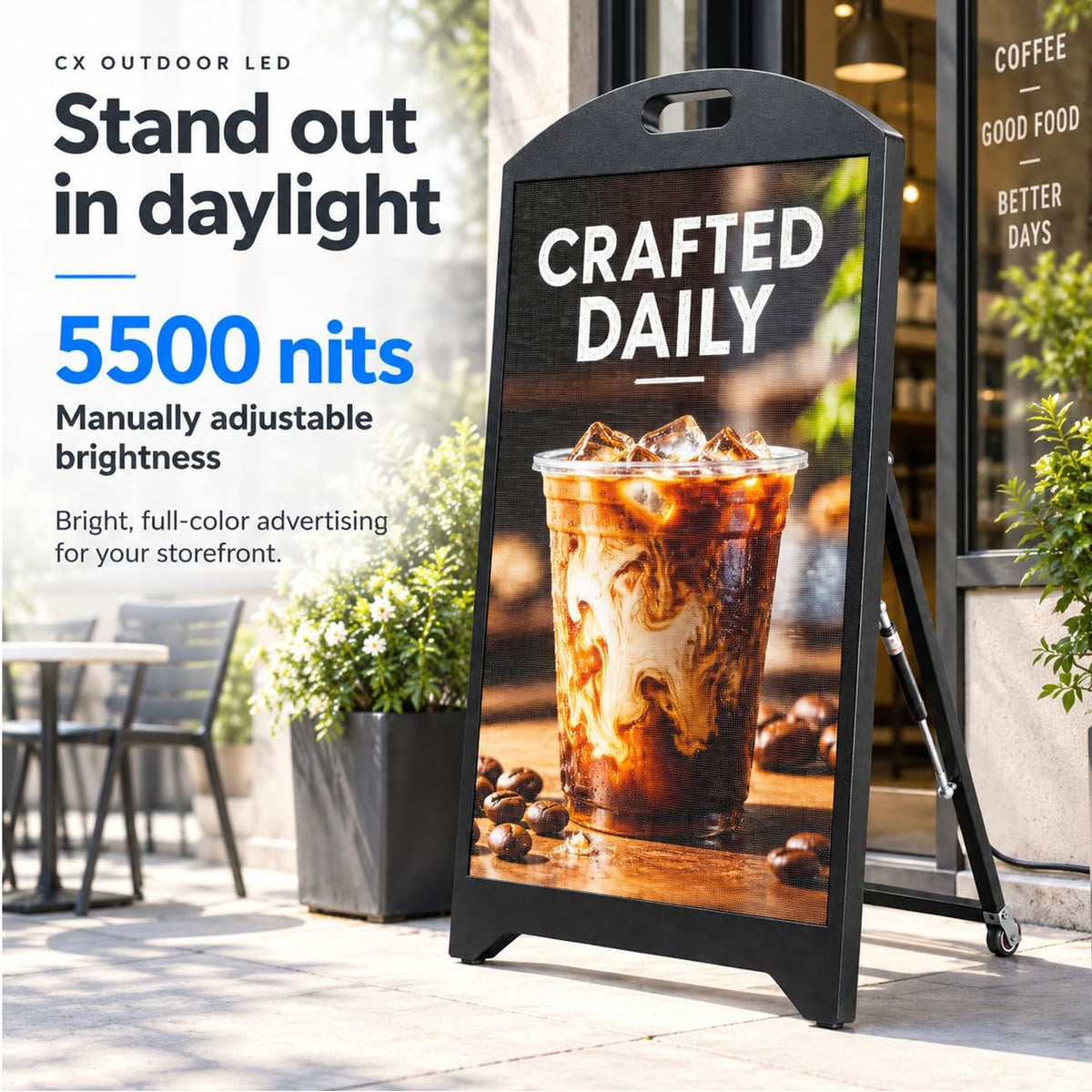 5500 Nit P2.5 Outdoor LED Digital Signage – Programmable LED Sidewalk Sign