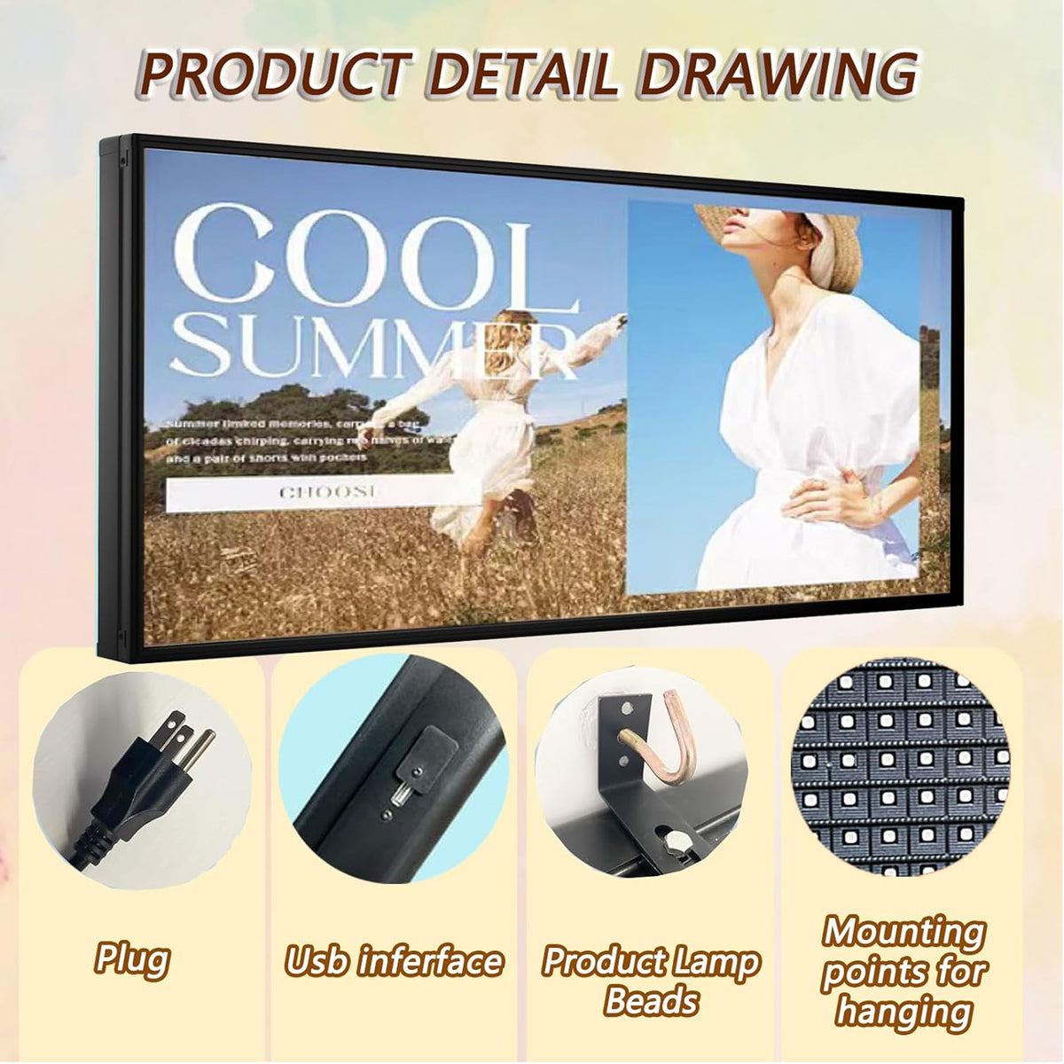 CX P5 Outdoor LED Sign 65" x 34"Full Color Programmable LED Display, IP65 Waterproof High-Brightness Digital Sign with WiFi & USB Control, Scrolling Text Image Video Message Board for Business Advertising