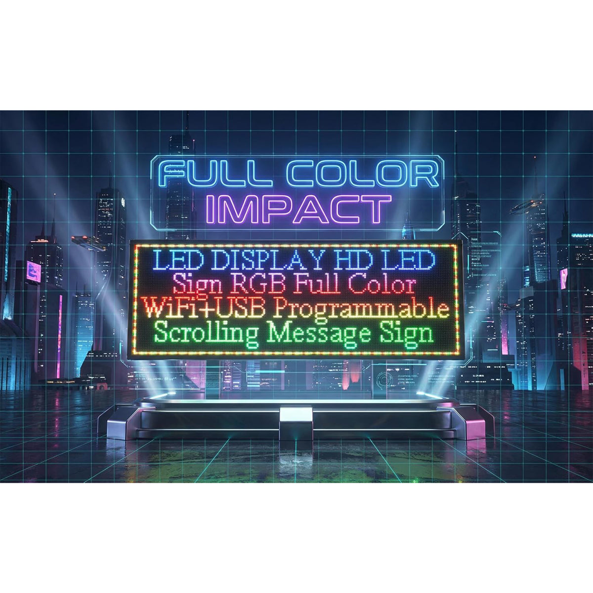 LED Advertising Sign,P5 39x14 Inches Full Color Programmable Digital Board, High Brightness Scrolling Message Display with WiFi & USB Control for Business Promotion